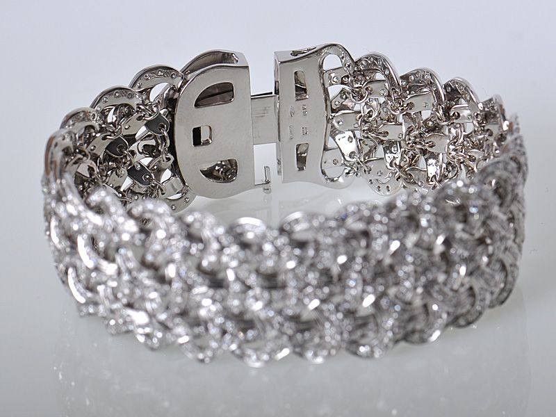 Versace 18K White Gold Pave Diamond Weave Bracelet