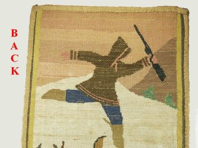 Grenfell Labrador Industries Folk Art Primitive Hooked Rug Mat Hunting