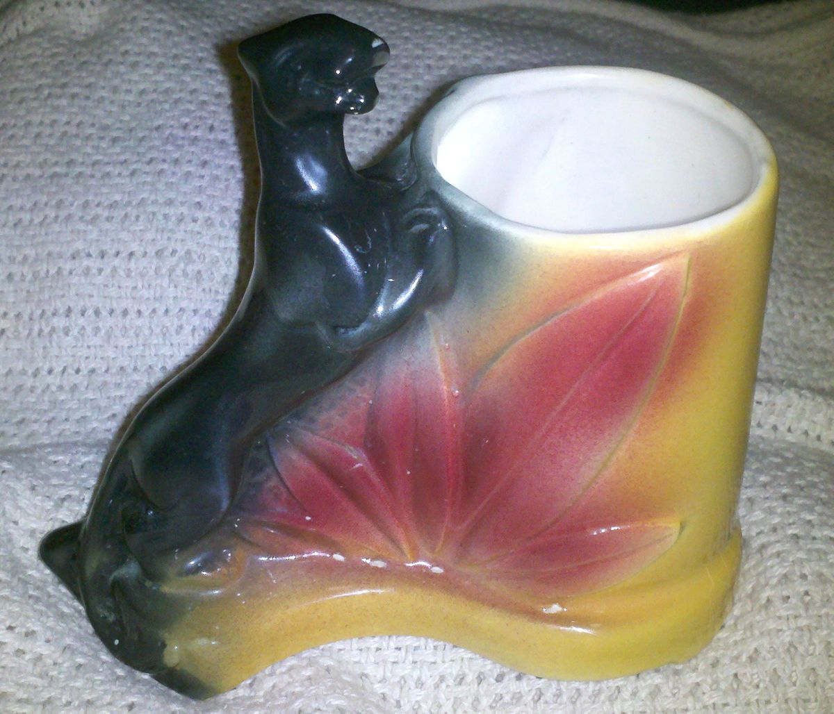 Vintage Planter Flower Vase Black Panther L K