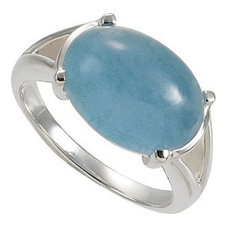 Sterling Silver Milky Cabochon Oval Shape Aquamarine Ring