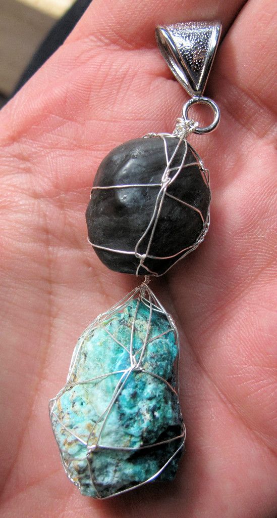 Heart Soul Art SS Chrysocolla & Apache Tear Crystal Healing Pendant 11