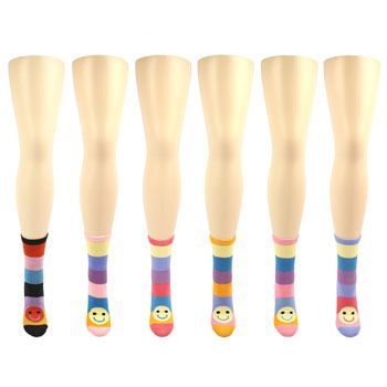  Cotton Happy Face Striped Colorful Crew Dress Casual Socks Set