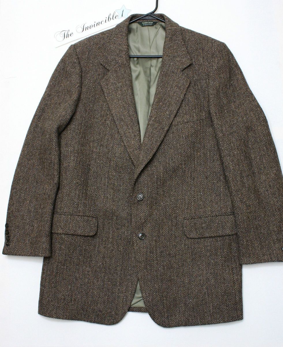 Vtg Harris Tweed Brown Herringbone Blazer Sport Coat Jacket Sz 46 EX L