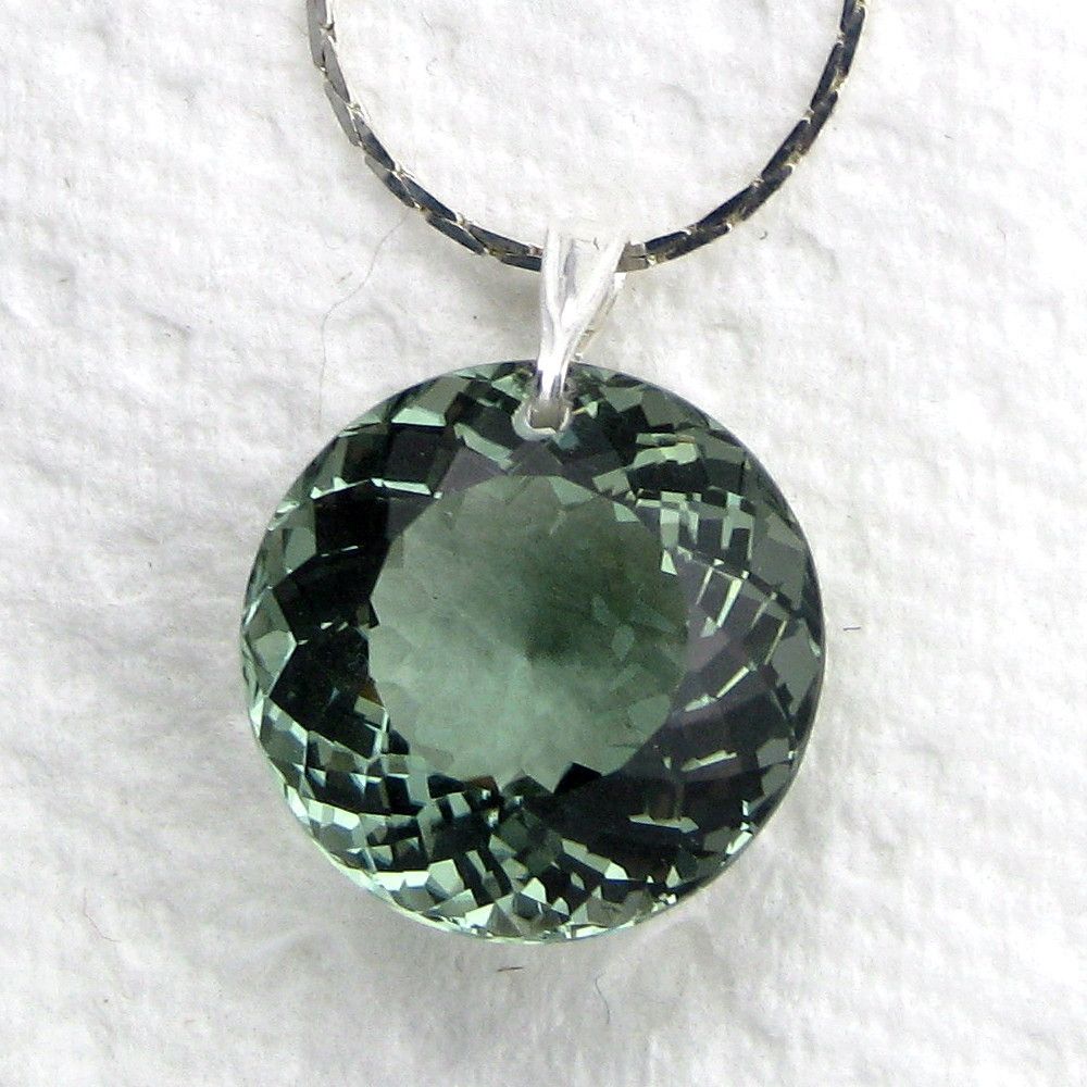 Green Amethyst Gemstone Pendant Necklace Sterling Silver 21 5cts Round