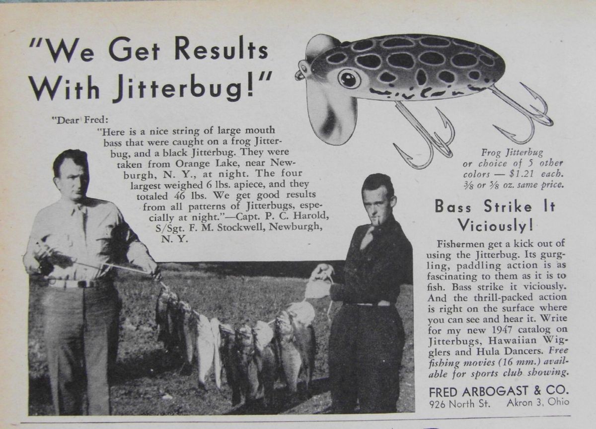  Arbogast Company Frog Jitterbug Fishing Lure Ad Capt P C Harold