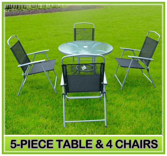  Chairs Round Table Top Set Relaxation Patio Lounge Chairs Black