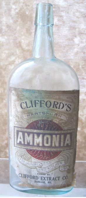 Vintage Bottle,CLIFFORDS HARTSHORN AMMONIA,Bangor,ME.LABEL,,Aqua