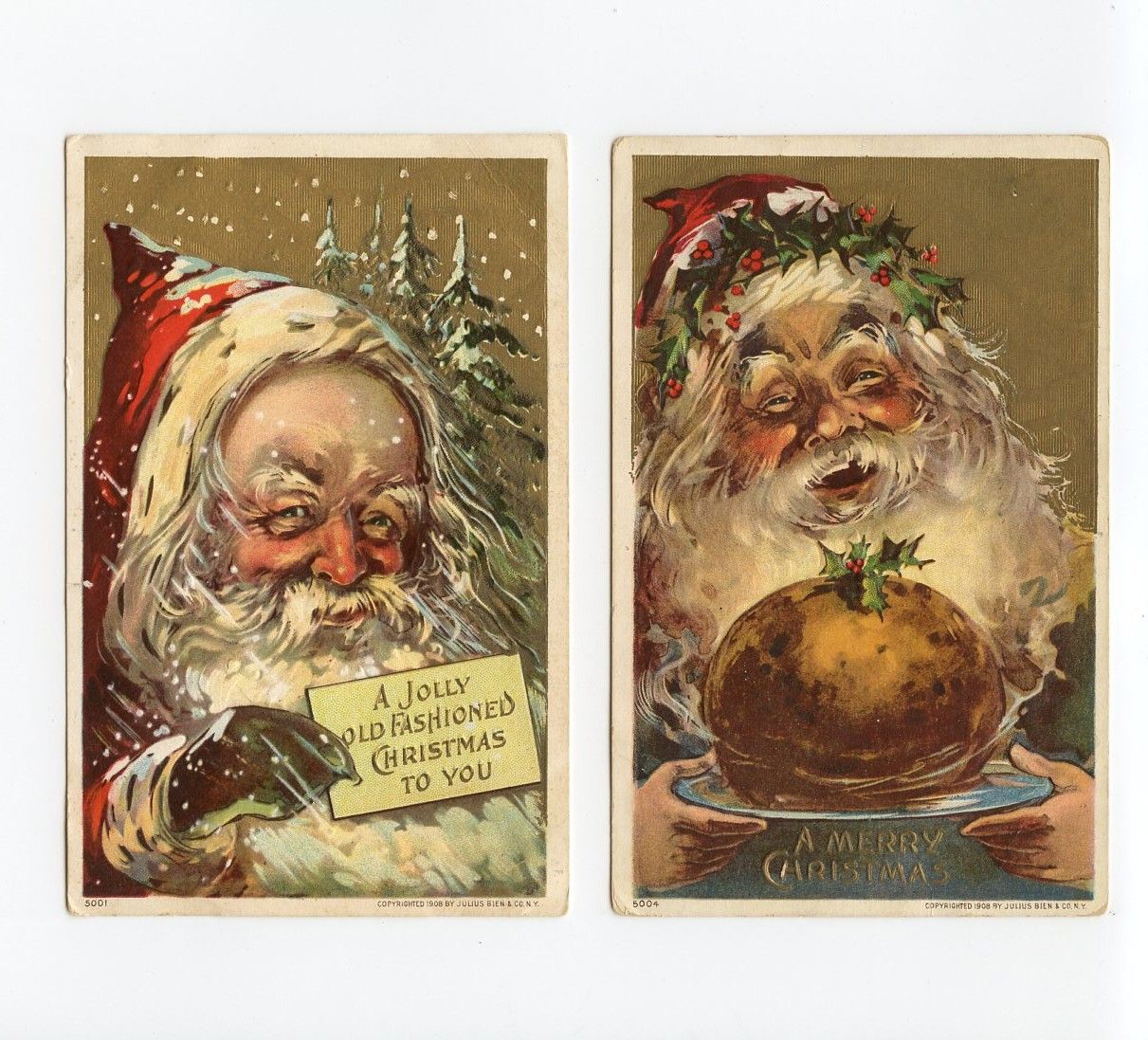 Lot 2 Early Christmas Embossed Postcard Greetings Santa Claus Red Suit