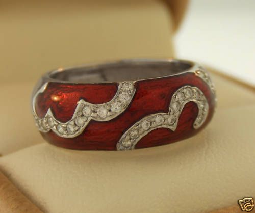Hidalgo Stackable Red Enamel w Diamonds Ring RR1323R
