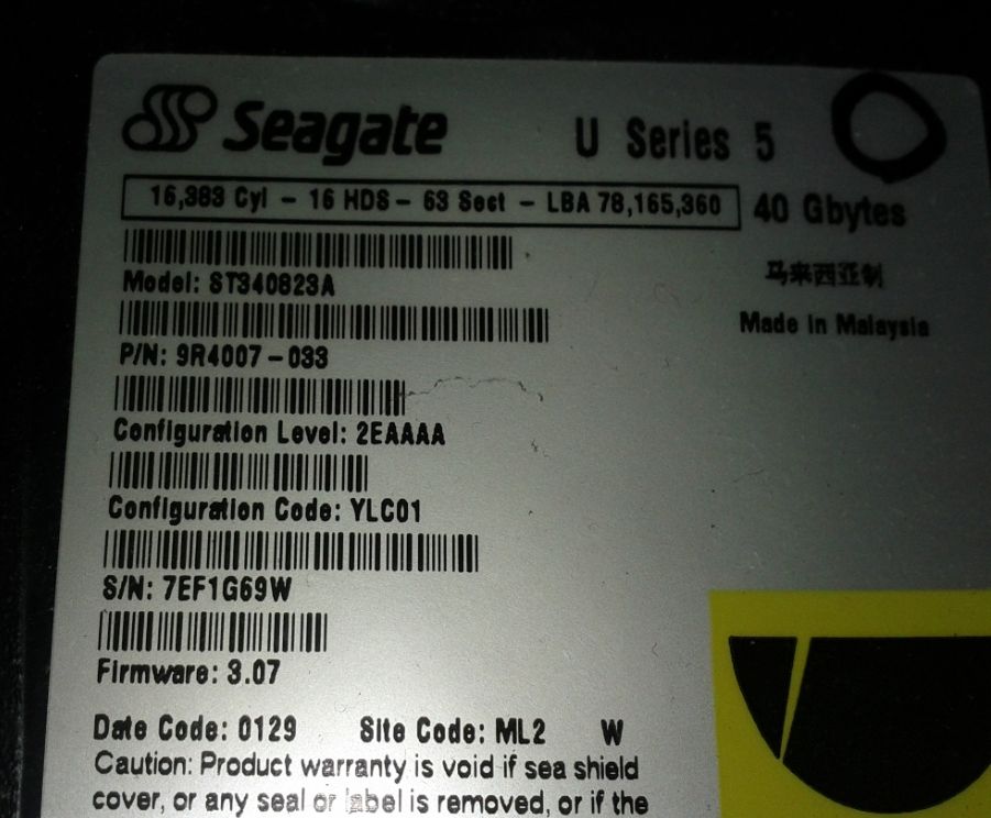 auction details part seagate 40gb ultra ata 100 ide hard drive for