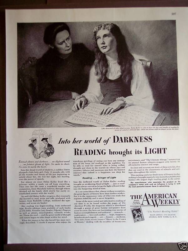 1946 The American Weekly Helen Keller Vintage Ad