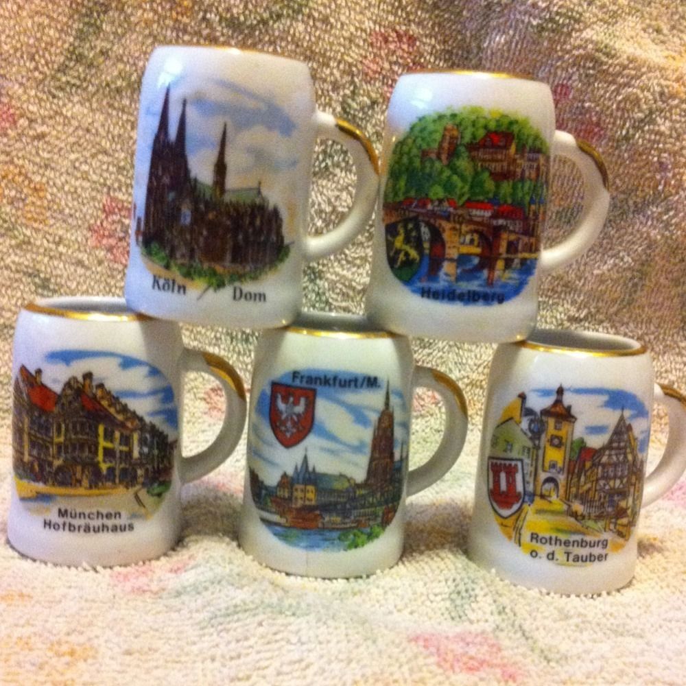 German Mini Steins Munchen Heidelberg Koln Rothenburg Frankfurt Beer