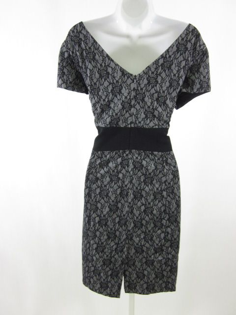 Helene Berman Gray Black Lace Cap Sleeve Dress Sz 10