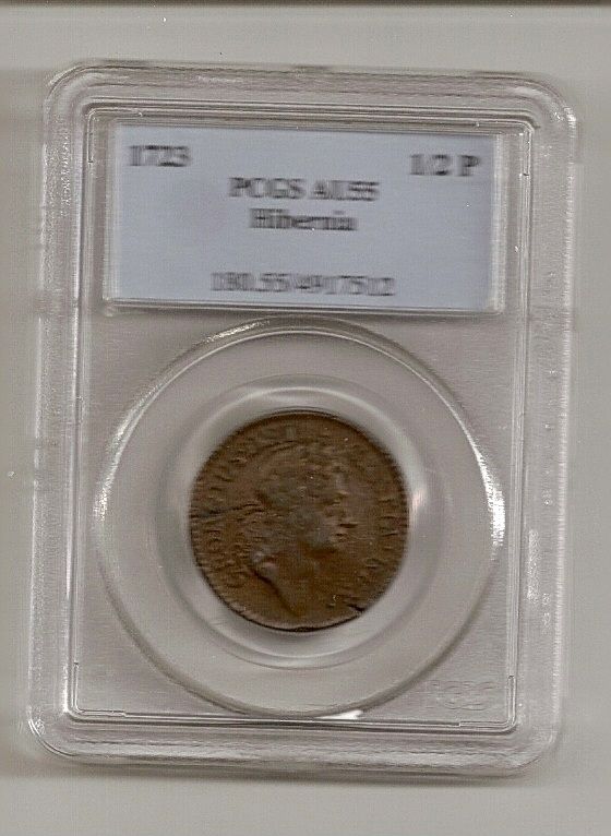 1723 Woods Hibernia 1 2 Penny PCGS AU 55