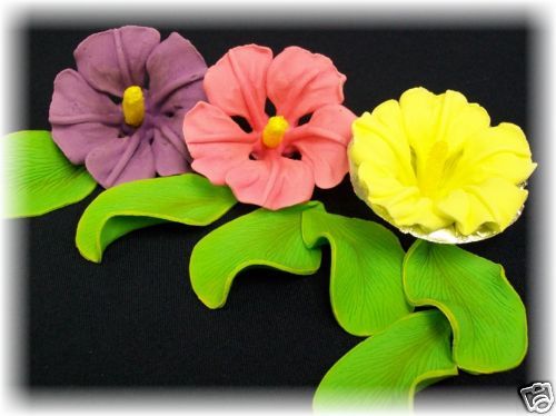 Edible cake decorations ~ royal icing hibiscus & leaves