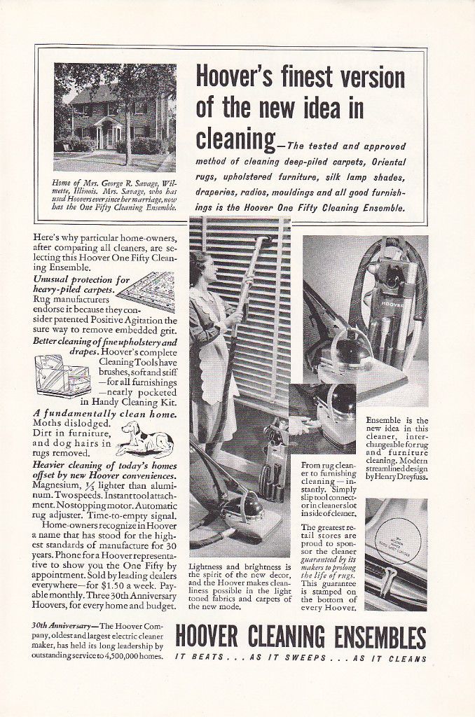 1937 Hoover Cleaning Ensemble Vintage Print Ad Vacuum Cleaner Sweeper