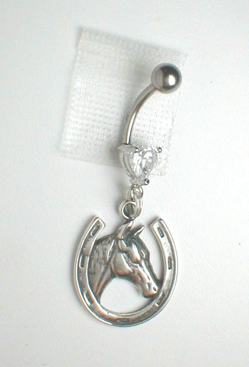Unique Belly Ring Sterling Silver Horse in Horseshoe