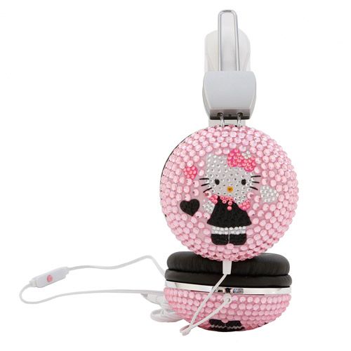 pink jeweled Hello Kitty Headphones W Mic bling headphones iPod, 