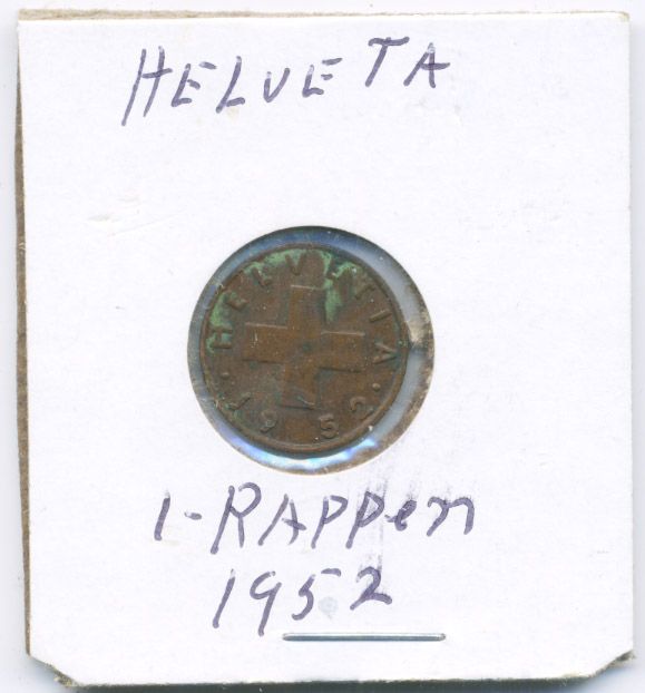 bid is this 1952 helvetia 1 rappen coin 