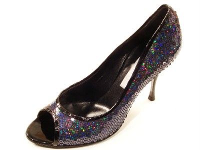 Hollywould Sequin Camilla 11348 s Open Toe Black Pumps