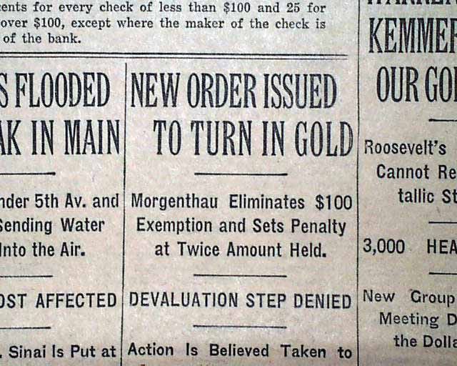 Gold New Order Pricing Henry Morgenthau Jr Coins 1933 Old NYC