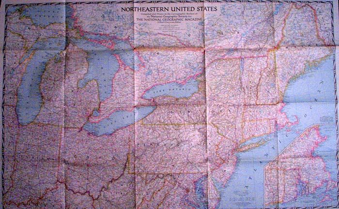 1945 national geographic map of northeastern united states