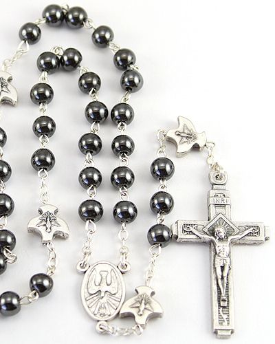   MADE IN ITALY HOLY SPIRIT HOLY GHOST HEMATITE BEAD ITALIAN ROSARY