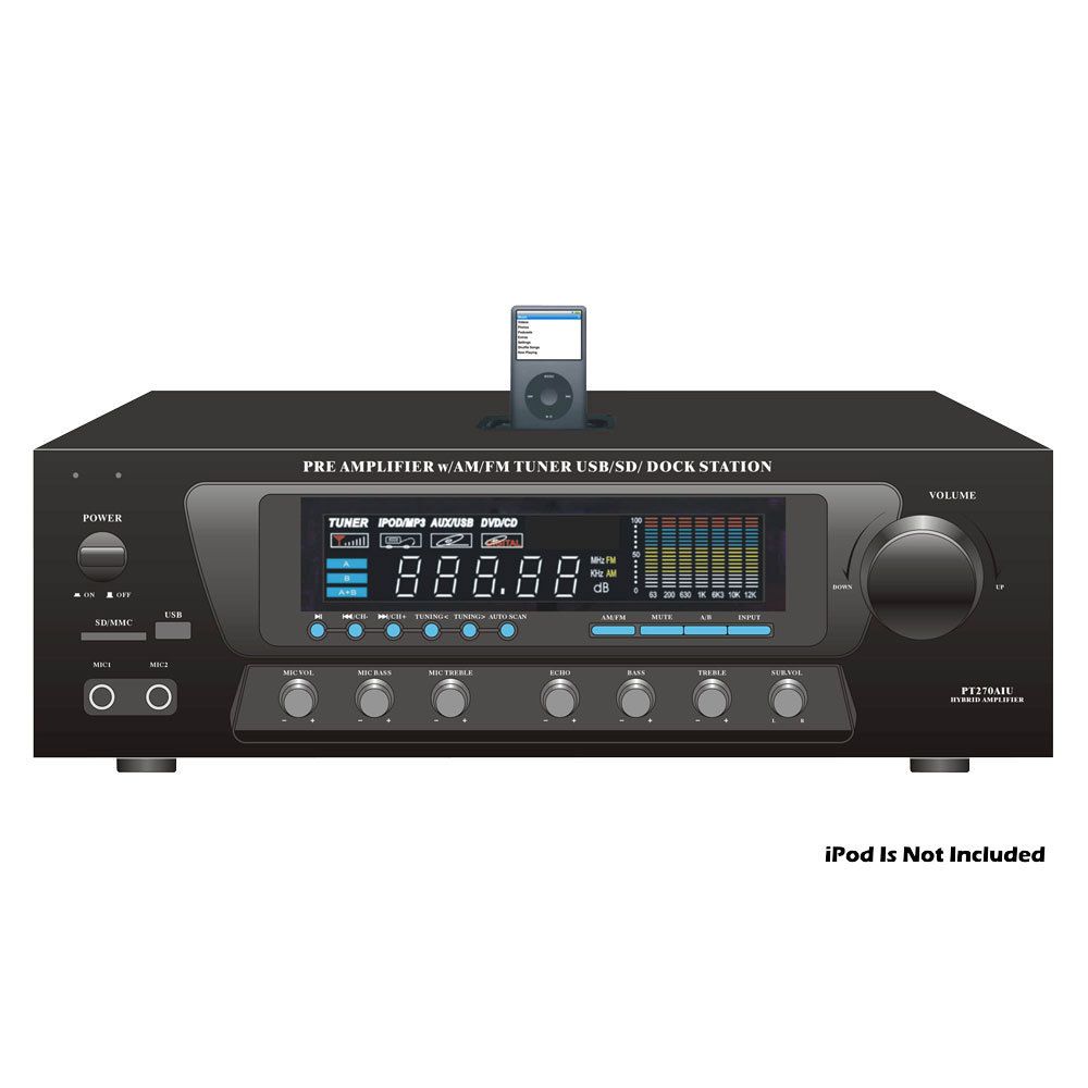 PYLE HOME AUDIO PT270AIU STEREO AMP RECEIVER WITH TUNER USB SD IPOD