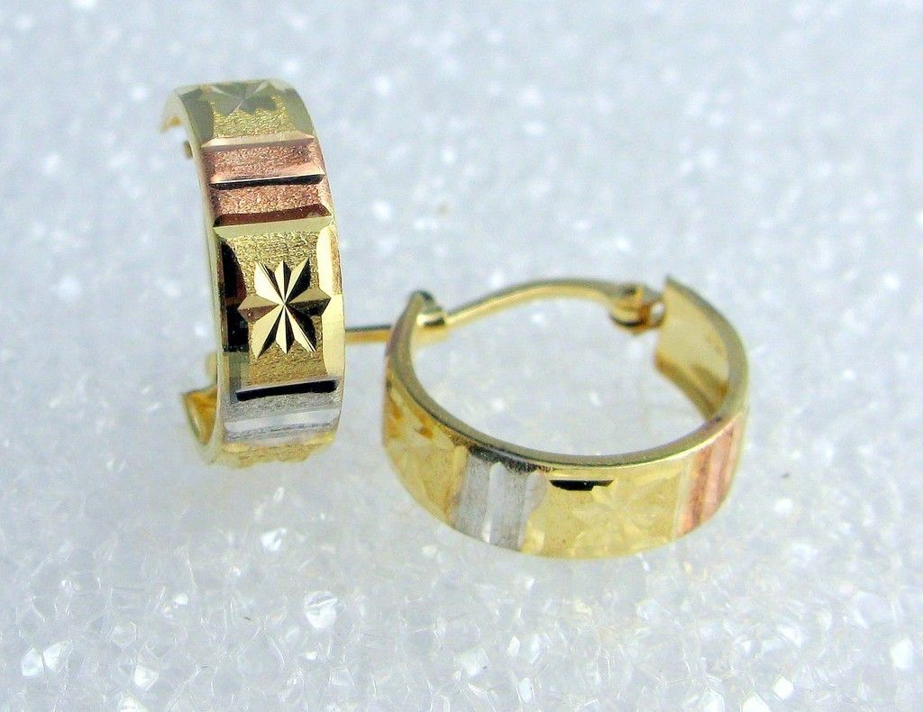 Tricolor 14k Gold Huggie Hoop Earrings