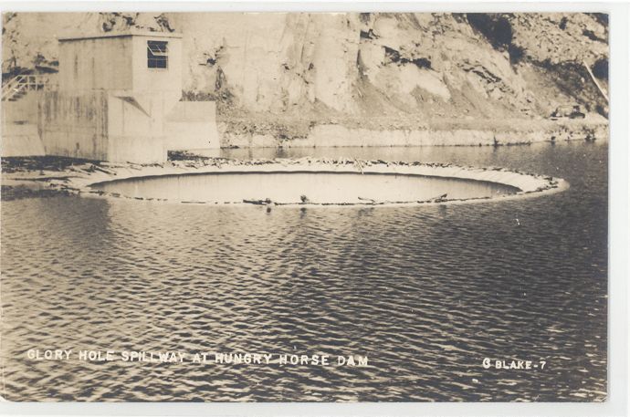 MT Hungry Horse Dam Glory Hole Spillway RPPC M44502