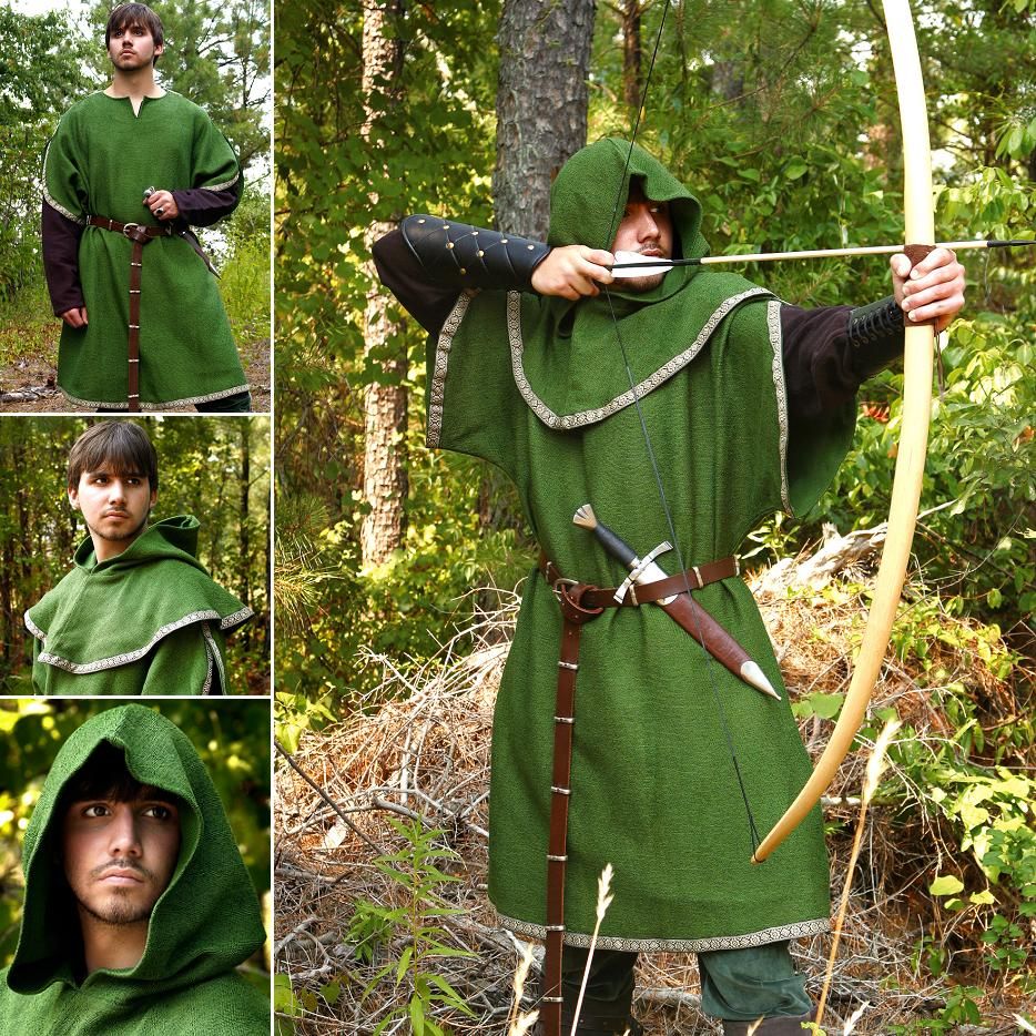 Huntingdon Green Over Tunic with Hood. Perfect For Re enactment Stage