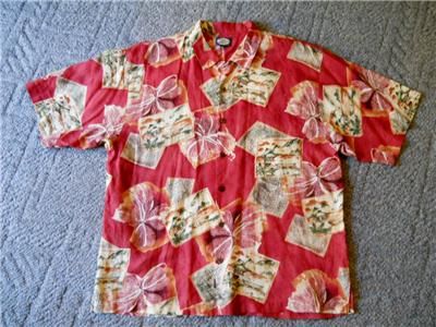 Tommy Bahama 100 Linen Tropical Huts Islands Flowers s s Hawaiian