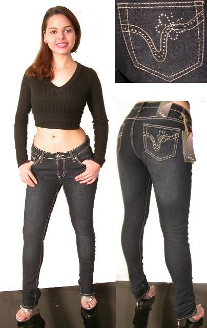 Arco Iris Black Skinny Jeans Rhinestones Embroidery