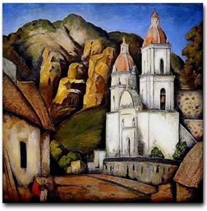  Ramos Martinez Painting Reproduction   Iglesia de Texcoco Church