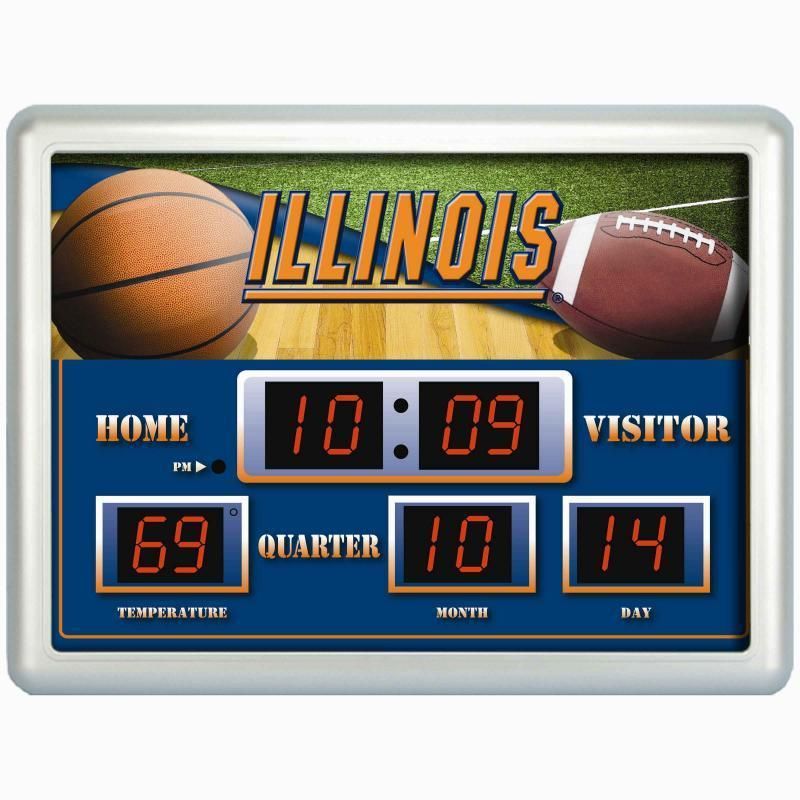 Illinois Fighting Illini NCAA Scoreboard Digital Wall Clock w Temp and