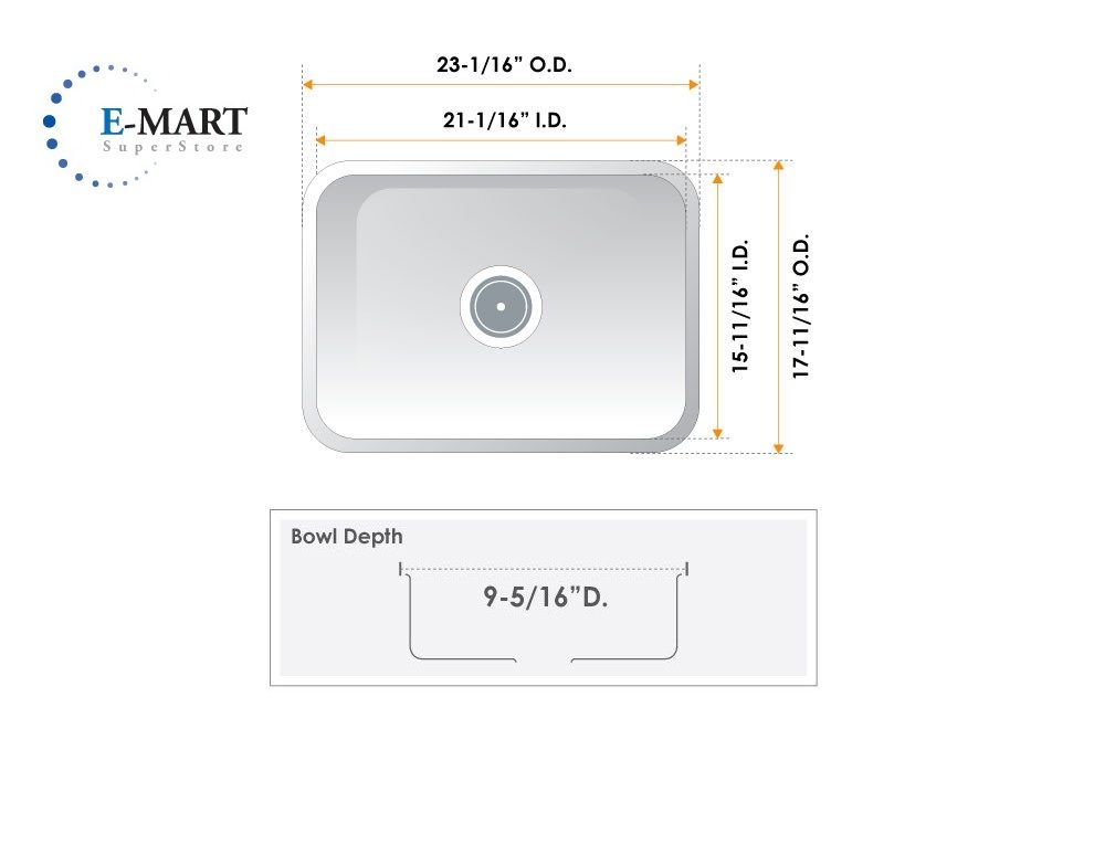 23 inch Premium Stainless Steel Undermount Kitchen Sink Single Bowl 16