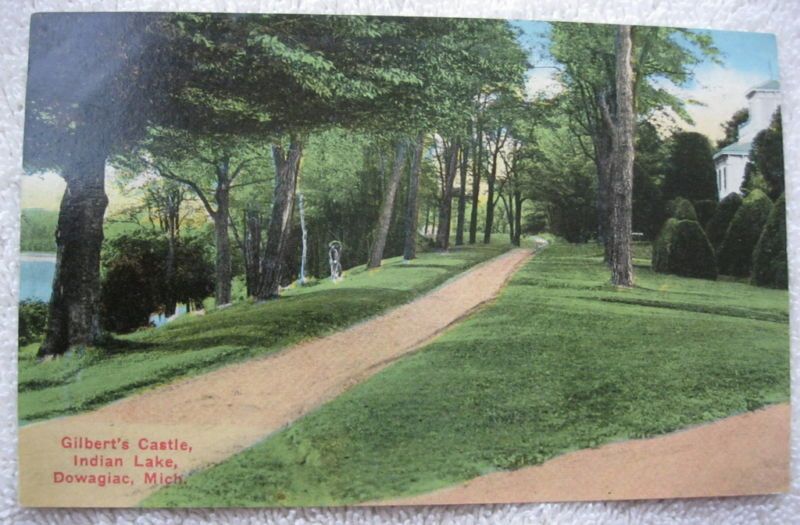 1910s Gilberts Castle Indian Lake Dowagiac MI Postcard