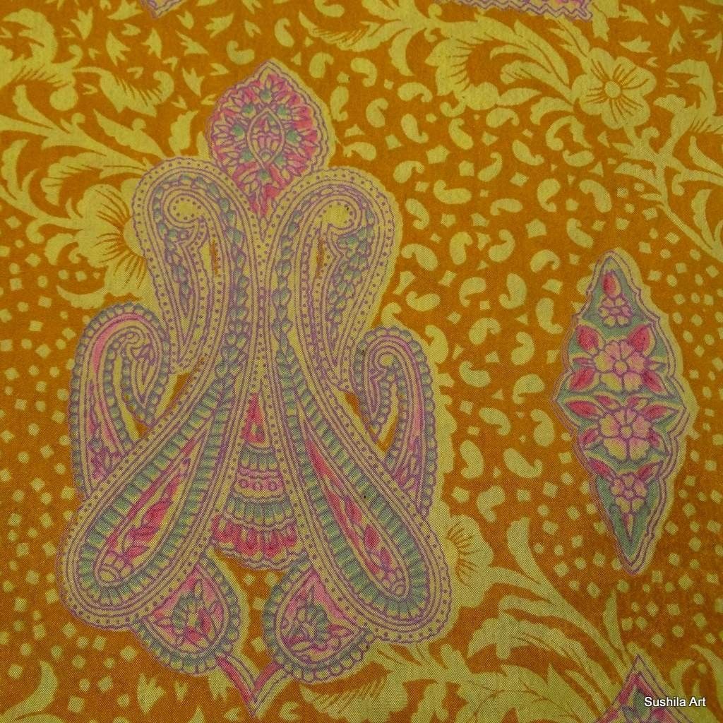 Vintage Sari Indian Art Silk Georgeous RARE Floral Print Design Fabric