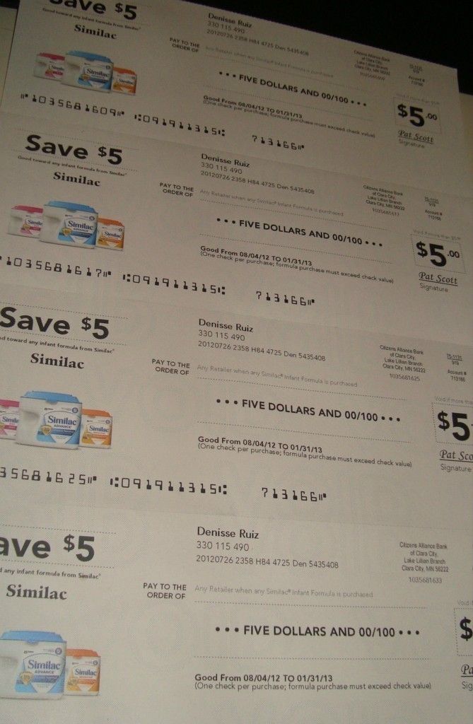 Similac Infant Formula Checks Coupons Worth $ 20 00