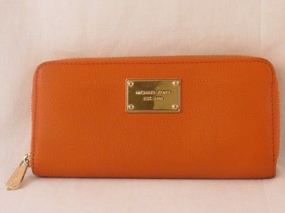 Michael Kors Jet Set Continental Zip Around Tangerine Leather Wallet $