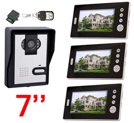 Wireless Video Door Phone Audio Visual Intercom 3 Monitors