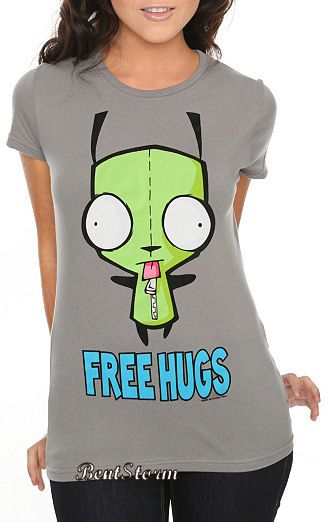 Cute Invader Zim Alien Gir Free Hugs Girls T Shirt Tee Gray Blouse Jr