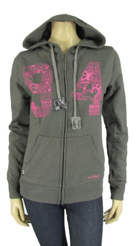 Hoodie Buddie Paul Frank Grey Pink Julius  Earbuds Zip Sweatshirt