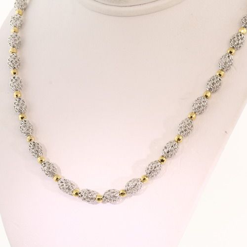  Round Oval Shaped 14k White Yellow Italian Gold Bead Necklace