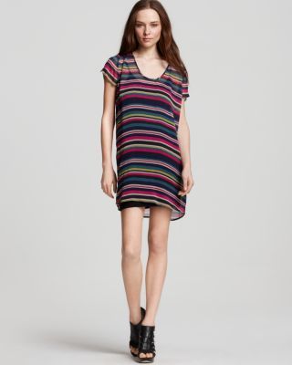 Joie New Isobel Multi Color Short Sleeve Striped Silk Lined Casual