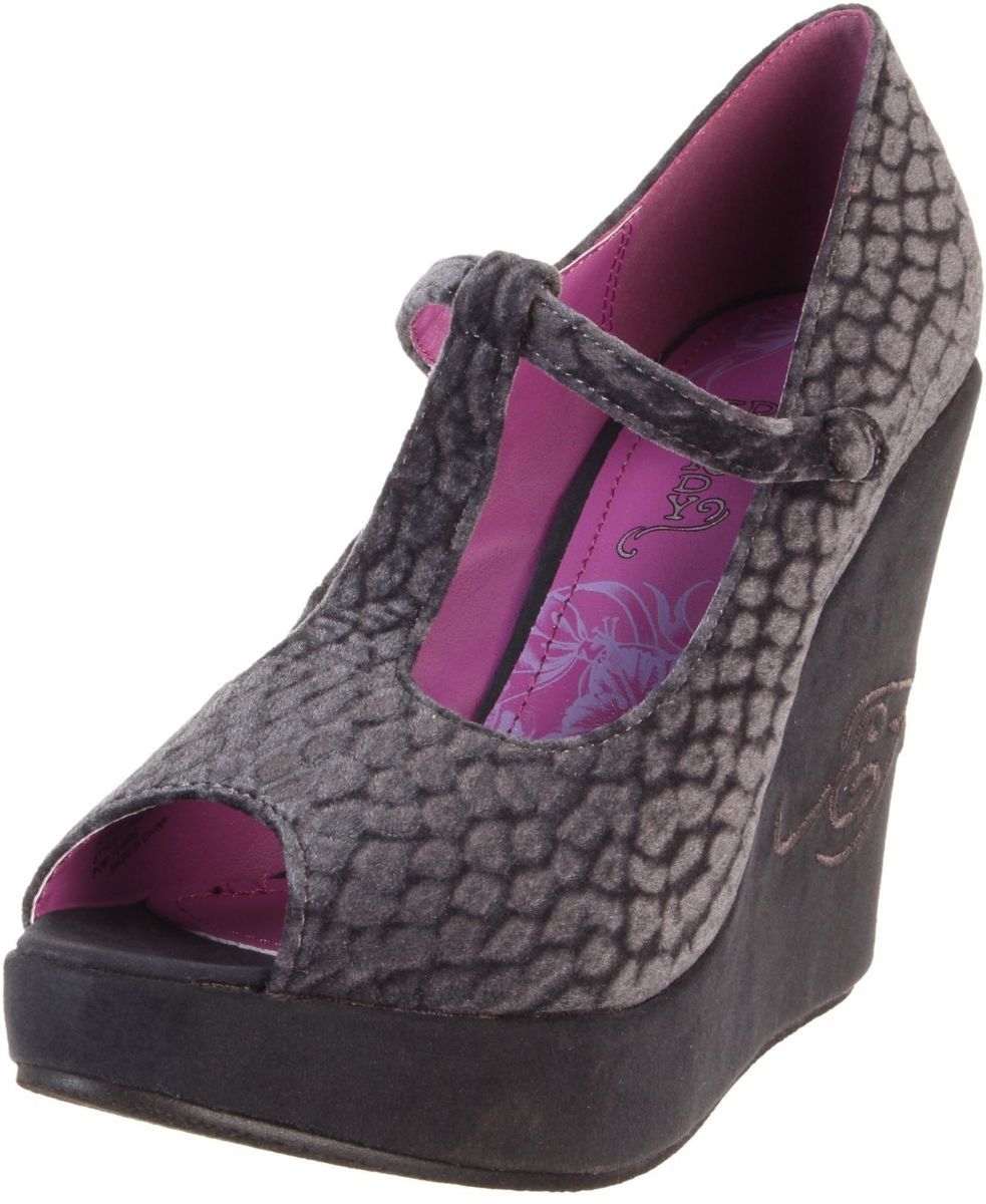 Ed Hardy Womens Sz 6 Marion Dark Grey Suede Wedge Platform Heel Free