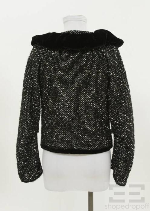 Marc Jacobs Black White Tweed Velvet Trim Jacket Size Medium