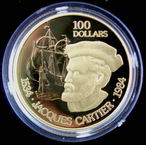 1984 Jacques Cartier Canada Canadian $100 Gold Coin Proof One Hundred
