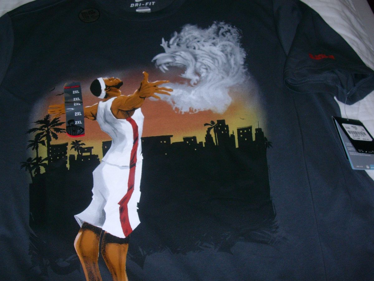 Nike Lebron James Lion Head Logo King Dri Fit T shirt Miami Heat BNWT