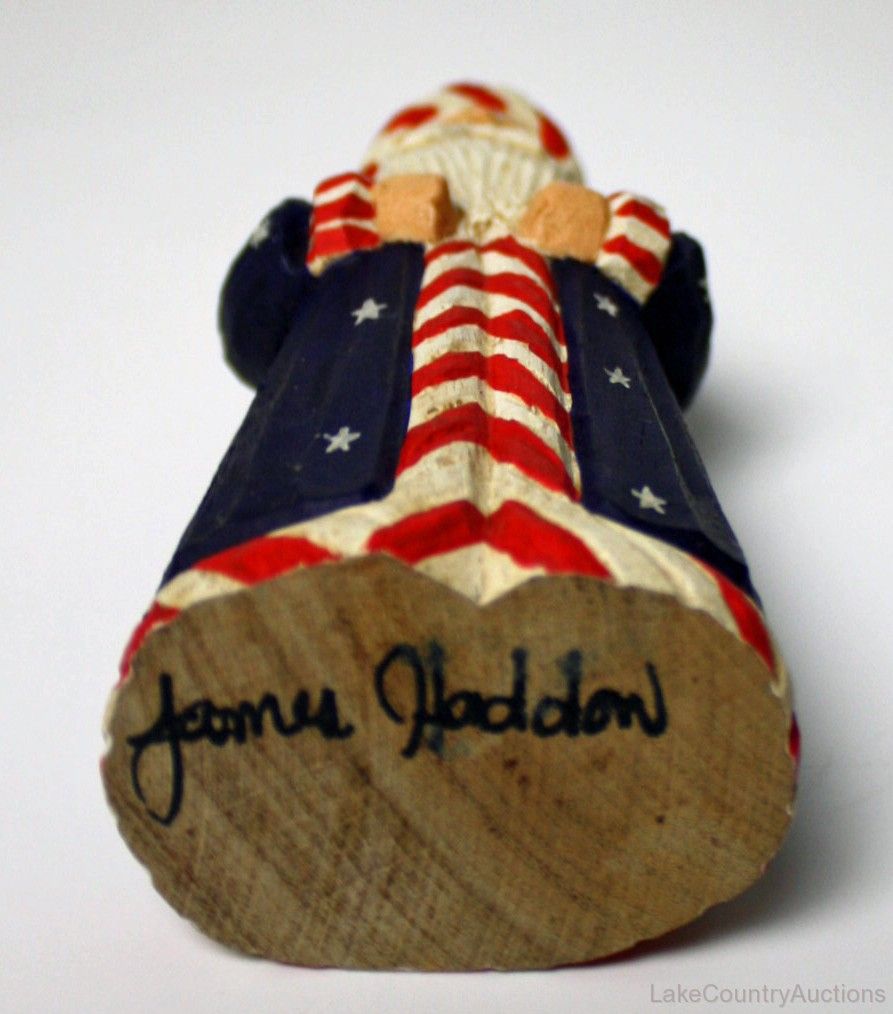 James Haddon Signed Original Folk Art Wood Carved Uncle Sam USA